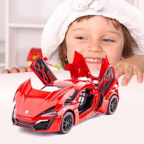Image of 1:24 Scale Lykan Hypersport Diecast Model Toy Car, Alloy Metal Pull Back Vehicle for Kids, Openable Doors, Lights & Music, Big Size Toy Car for Boys & Girls (Red)