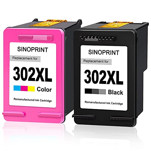SINOPRINT 302XL Cartouches d'encre remanufacturées pour HP 302 pour imprimante HP Deskjet 1110 2130 2134 3630 3632 3634 Envy 4520 4521 4522 4523 4524 Officejet 3830 3834 4650 4651 4652 4654 (1 Noir Cover