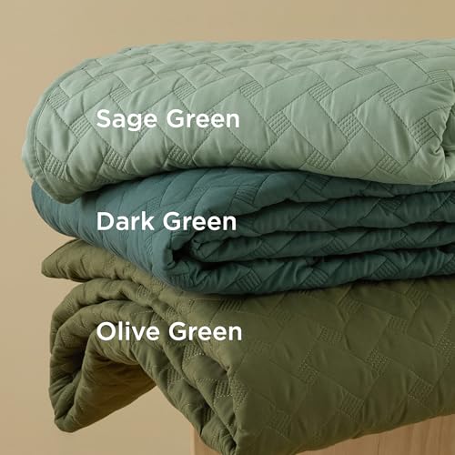 Image of Bedsure Quilts Queen Size - Lightweight Bedspreads Queen Size with Basket Weave Pattern, Soft Quilt Bedding Set, Sage Green Comforter Set Coverlet for All Seasons with 2 Pillow Shams (90 inch x 96 inch)