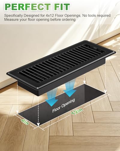 Image of 4x12 Floor Register, Black, Anti-Rust Vent Covers for Floor Vents, 2 Pack
