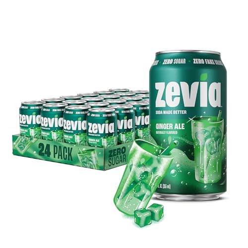 Image of Zevia Zero Sugar Soda, Ginger Ale, 12 oz Cans (24-Pack) - Naturally Sweetened, Non-GMO Project Verified, Gluten-Free, Vegan