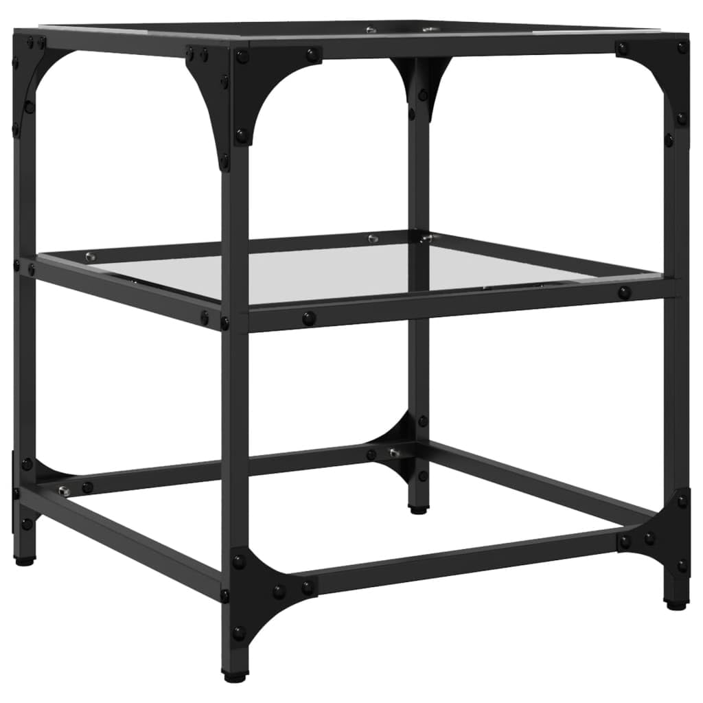 Mesa de centro con placas de cristal, transparente, 40 x 40 x 45 cm, marco de acero, mesa de salón para aperitivos y bebidas, artículos decorativos, diseño de fácil cuidado