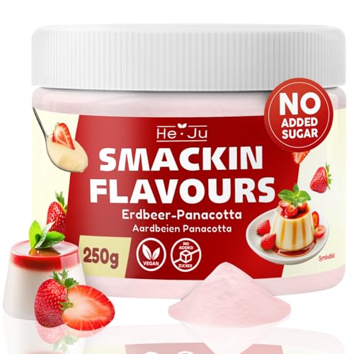 He-Ju Flavour Pulver Erdbeer Panna-Cotta 250g vegan, Strawberry Panacotta Geschmackspulver zum Süßen fast ohne Kalorien