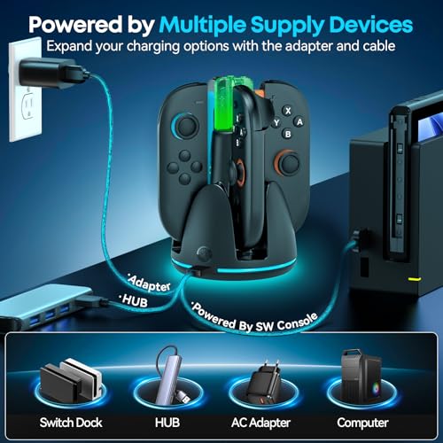 Image of Switch Joycon Charger for SW 2 Model, Fast SW Charger Station with 9 RGB Lighting Modes & Dual-Direction Magnetic, Switch 2 Controller Charging Dock Accessories
