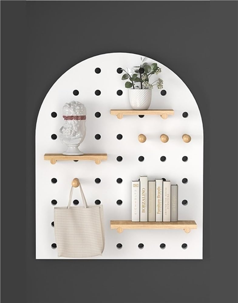 Stylish White Wooden Wall Organizer - Arc-Shaped Storage Solution for Home & Office - Versatile Wall-Mount Display Panel Kit