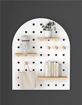 Arc-Shaped Wooden Pegboard Wall Organizer, Wooden Peg Board, Peg Boards for Walls, Stylish Home & Office Storage, Wall Mount Display Pegboard Panel KitsWhite,23.6"x31.5"