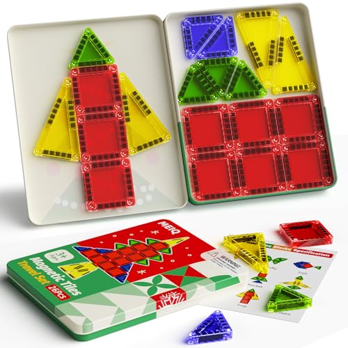 Image of Travel Magnetic Tiles for Kids, 26 PCs Mini Magnetic Building Blocks with Festive Iron Storage Box, STEM Travel Toys for Toddlers Ages 3-5+, Educational Learning Gift for Boys & Girls