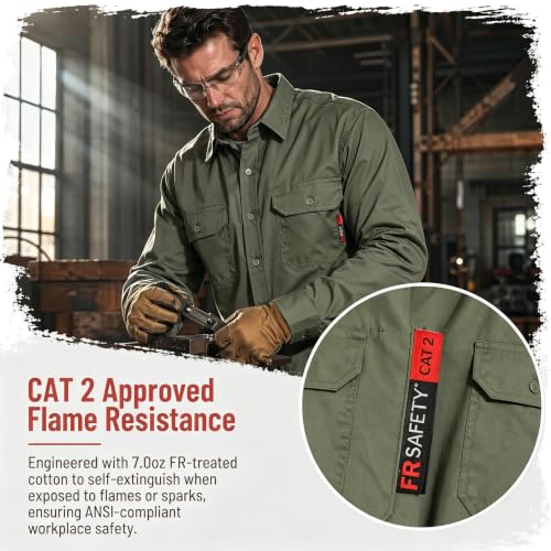 Image of SRsafety Hi Vis FR Shirts for Men,7.0oz Long Sleeve FR Work Shirts,100% Cotton High Visibility Fire Shirt