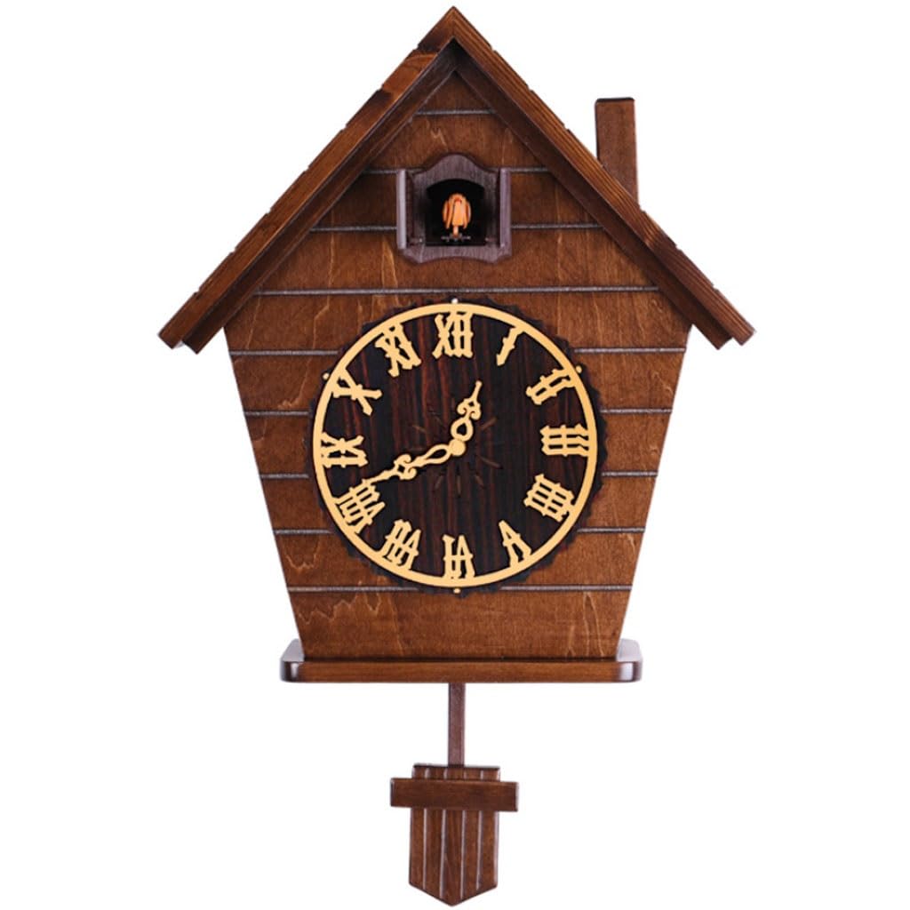 Cuckoo Clocks Solid Wood Hand Carved Cuckoo Clock, Simple Wall Clock for Boy/Girl Bedroom, Intelligent Time Silent Clock, Arabic Dial/Roman Dial (Color : Brown, Size : Roman Dial)