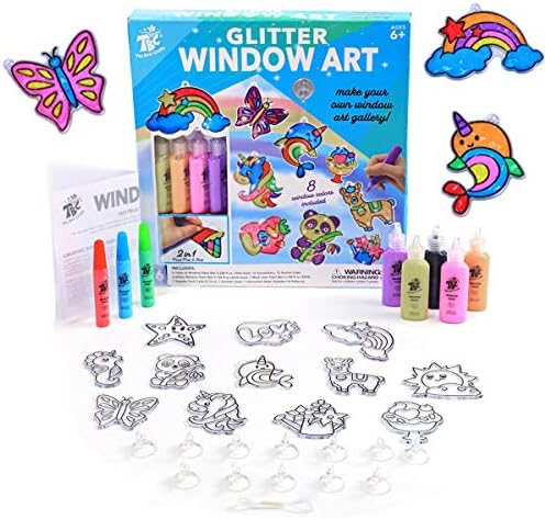 TBC The Greatest Crafts Glitter Window Artwork for Children, DIY Stained Glass Impact Acrylic Suncatchers Arts & Crafts Equipment, 12 Suncatchers, 8 Peelable Window Paints, Make Your Personal Window Artwork Gallery