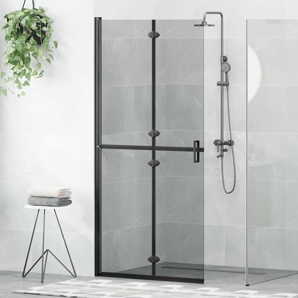 Ścianka prysznicowa Walk-In, czarna, 90 x 6,5 x 190 cm, aluminiowa i szkło hartowane, składana, do łazienki, prysznica, wnęki, bez barier