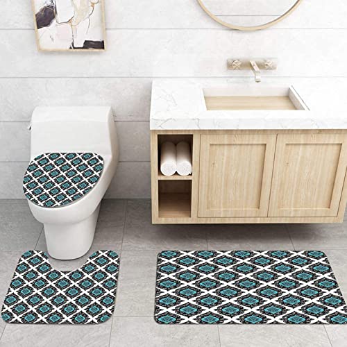 3 teiliges Badematten Set rutschfest U-FöRmige Duschvorleger,Blumen, barocker viktorianischer Stil, antike Renaissance… – Bild 4