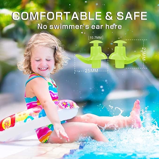 Image of Silicone Earplugs for Swimming Bathing and Sleeping, Professional Noise Reduction Reusable Swim Earplugs for Adult Swimmers Children Diving (2 Pair) (Black-Green)