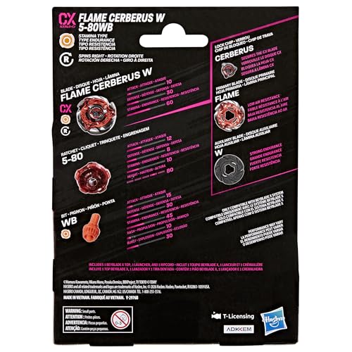 Image of BEY BLADE X Flame Cerberus W 5-80WB CX Starter Pack Set, Takara Tomy Stamina Type Top and Launcher, Battling Tops Game Toys, Ages 8+