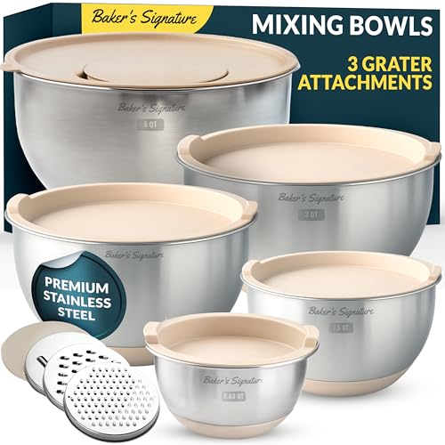Stainless Steel Mixing Bowls with Lids Set, 5 Sizes, 3 Graters, N...