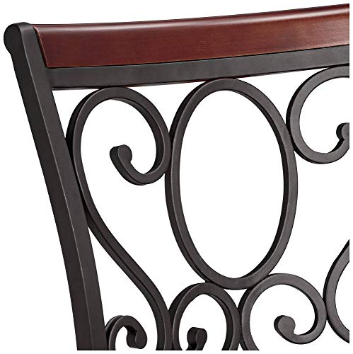 55 Downing Street Alberta Metal Swivel Bar Stools Set Of 2 Black 24" High Traditional Brown Faux Leather Upholstered Round Cushion With Backrest Footrest For Kitchen Counter Island Home Shed #TOP3