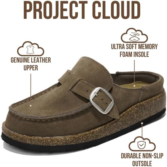 Project Cloud 100% Genuine Leather Moccasin-Style Clogs for Women - Memory Foam and Water Resistant Mules Slip-on - Non-Slip and Durable Clogs Casual Shoes for Women Footwear - Image 3