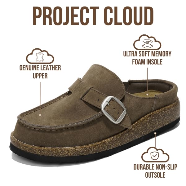 Project Cloud 100% Genuine Leather Moccasin-Style Clogs for Women - Memory Foam and Water Resistant Mules Slip-on - Non-Slip and Durable Clogs Casual Shoes for Women Footwear