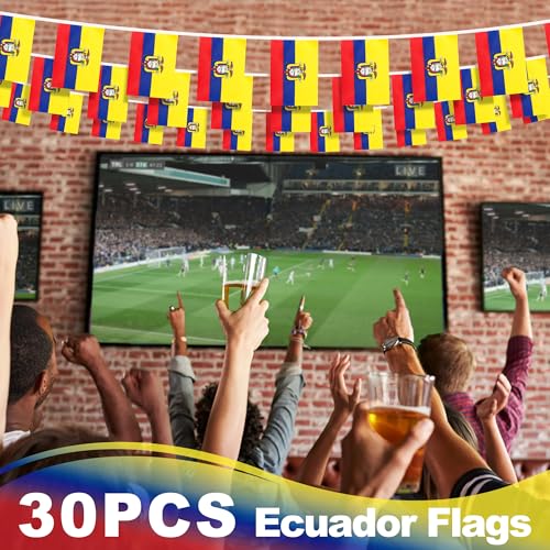 Image of Ecuador String Flag Pennant Banner, Small Mini Ecuadorian Flags Bunting Banner, National Country Decoration for School, Party, Sports Events, Patriotic Festival, 33 Feet 30 Flags