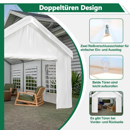Garage de tente 3 x 6 m – Imperméable et résistant aux UV – Double portes enroulables, toit et parois latérales amovibles, gris, comme abri de voiture, tente de stockage et de fête pour voiture, SUV