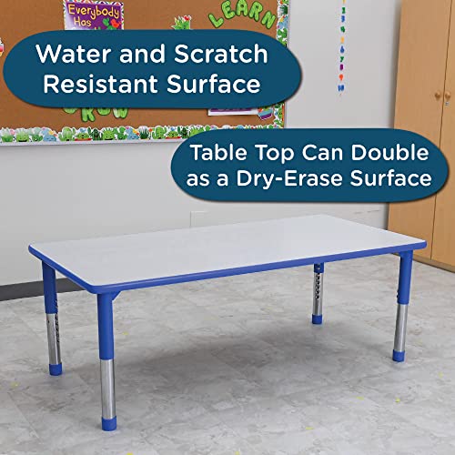 Image of Children's Factory, AB6554PB, As We Grow School Table, 30 inchx60 inch Adjustable Height 16 inch-22 inch H, Gray-Blue, Kids Daycare, Preschool or Classroom Study & Activity Table