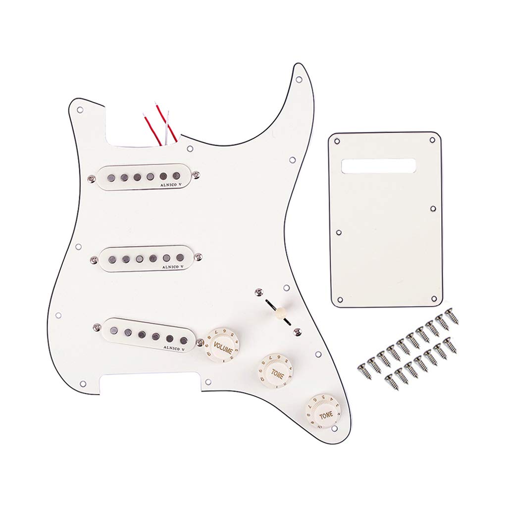 Alnicov Pickup Single Coil per chitarra a 11 fori Set di piastre antigraffio SSS precablate SSS con coperchio posteriore per parti di chitarra Stratocaster Stratocaster, 3 strati bianco