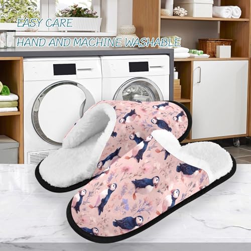 Cartoon Purple Flower Puffins Slippers For Women Men Soft Memory Foam Non-Slip Animal Winter Indoor House Shoes Travel Slipper3