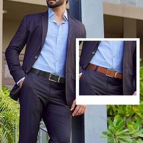 Men's Reversible Belt - Double Sided for Golf, Office Casual Wear, Black Brown 2-in-1 Belt Strap2