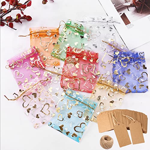 Sachet Organza,Binblin 100pcs Sachets Pochettes Cadeau en Organza avec Cordon De Serrage Sac à Bijoux Sachets pour Lavande, Idéales pour Bijoux Cadeaux Bonbons Marriage(10 Couleurs) Cover