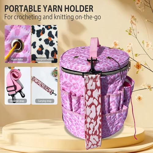 Image of Crochet Bag Storage for Yarn - Durable Knitting Project Organizer with Multiple Pockets Removable Strap - 26L Quilted Craft Tote for Hooks Needles and Accessories - Gift for Knitters and Crocheters