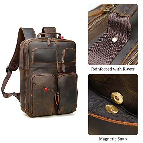 Ficha técnica Mochila de piel de grano completo de 17,3 pulgadas para hombre, múltiples bolsillos, para viajes de negocios, mochila escolar - Fernando Cortés