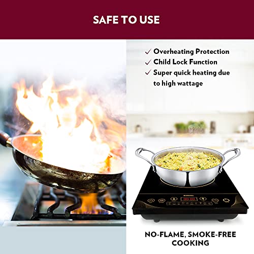 Image of Borosil Smartkook-TC14 Electric Induction Cooktop, Glass Surface, Energy Saving, Flame-free Cooking, Black, 2000W
