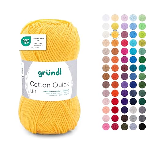 Gründl Laine Cotton Quick uni - laine fine pour crocheter - fil à tricoter – fil à crocheter – brillant et doux pour la peau – 100% coton – 1 pelote...