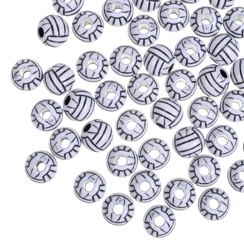 50 Pcs Volleyball Beads for Bracelets 10mm Acrylic Volleyball Charms for DIY Necklace Sports Bead for Pendant Making Heart Beads Art Crafts Sewing