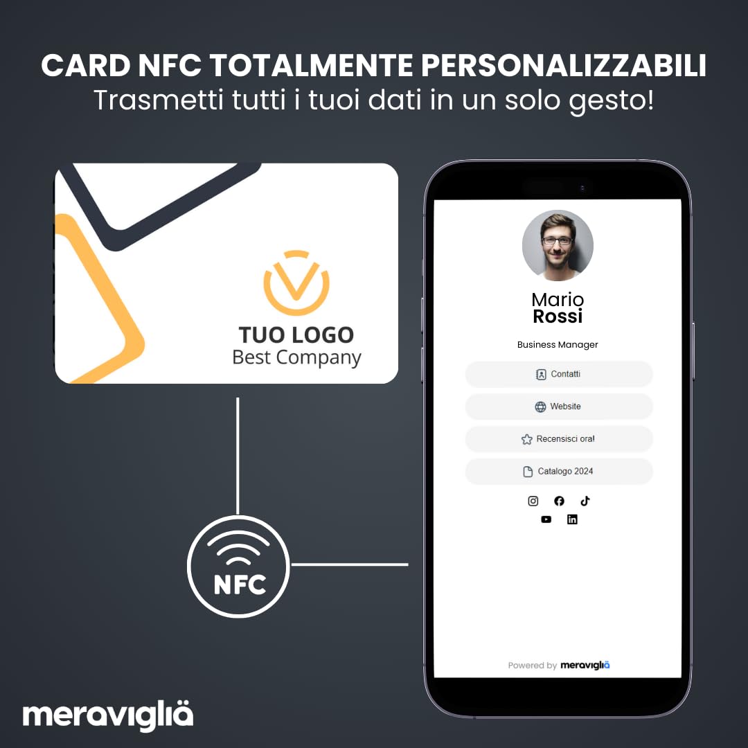 Biglietto da Visita Digitale NFC Personalizzato, Compatibile Android iOS, Condividi Contatti e Social Media