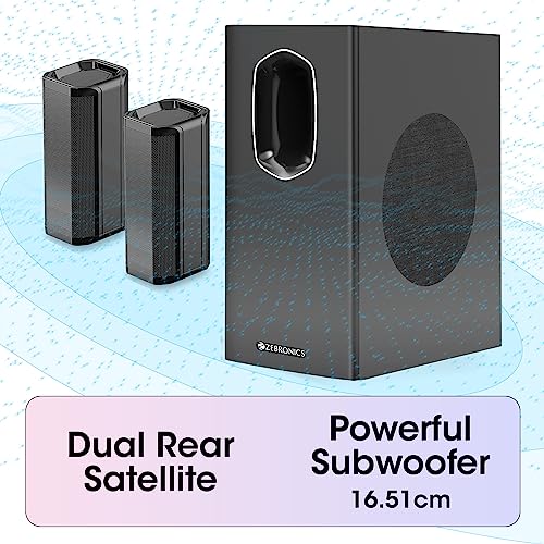 Image of ZEBRONICS Juke BAR 7400 PRO 5.1 Channel soundbar with 6.5 inch subwoofer, 400W RMS, Dual Rear Satellites, HDMI (ARC), Optical in, AUX, BT v5.0, USB in, Remote Control,LED Display and Wall Mount(Black)