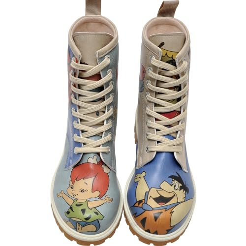 Image of DOGO Long Boots for Women - Family Rocks Flintstones, Size 9 | Vegan Leather and Unique Design Womens Winter Boots, Comfortable and Stylish Womens Boot