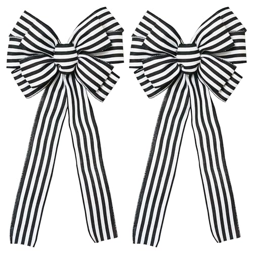 SKOVVART Black and White Striped Bows for Wreath, Christmas Wreath Bow for Home Decor, 12 x 20 Inches, 2Pcs (01#)