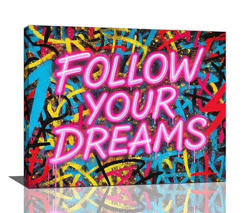 Crekviy Banksy Wall Art Street Graffti Wall Decor Inspirational Dreams Banksy Motivational Canvas Prints Painting Artwork Decorations for Office Bedroom Living Room Framed Gifts 16"x20"