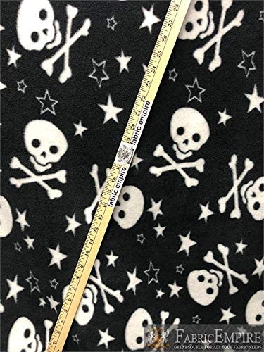 Premium Anti-Pill Fleece Fabric with Skulls, Crossbones & Stars - 58" Wide, Sold by the Yard for Crafting & Sewing
