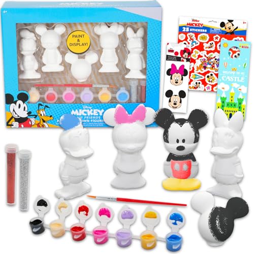 Mickey and Friends Paint Your Own Figurines Set for Kids - Bundle with DIY Painting Set Featuring Mickey, Minnie, Donald, More Plus Stickers | Paint Your Own Disney Figures for Kids