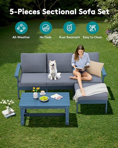 Image of SERWALL HDPE Outdoor Sectional with Ottoman & Coffee Table