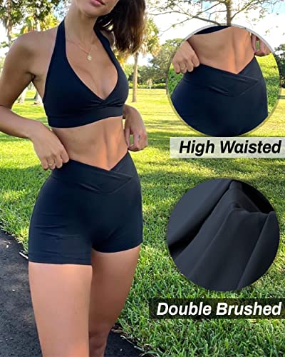 Danysu Women Pocket Shorts Cross High Waist Scrunch Butt Booty Workout Lifting Athletic Gym Bottoms2
