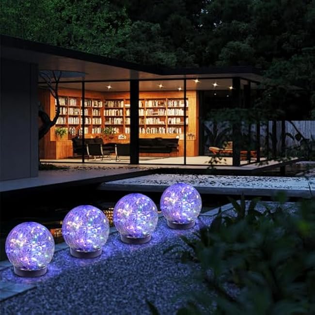 Solar Globe Lights Outdoor Waterproof-Solar Balls-Solar Garden Lights-Orbs for Outside 4 Pack Cracked Glass Ball for Lawn Patio Yard Backyard Decorations