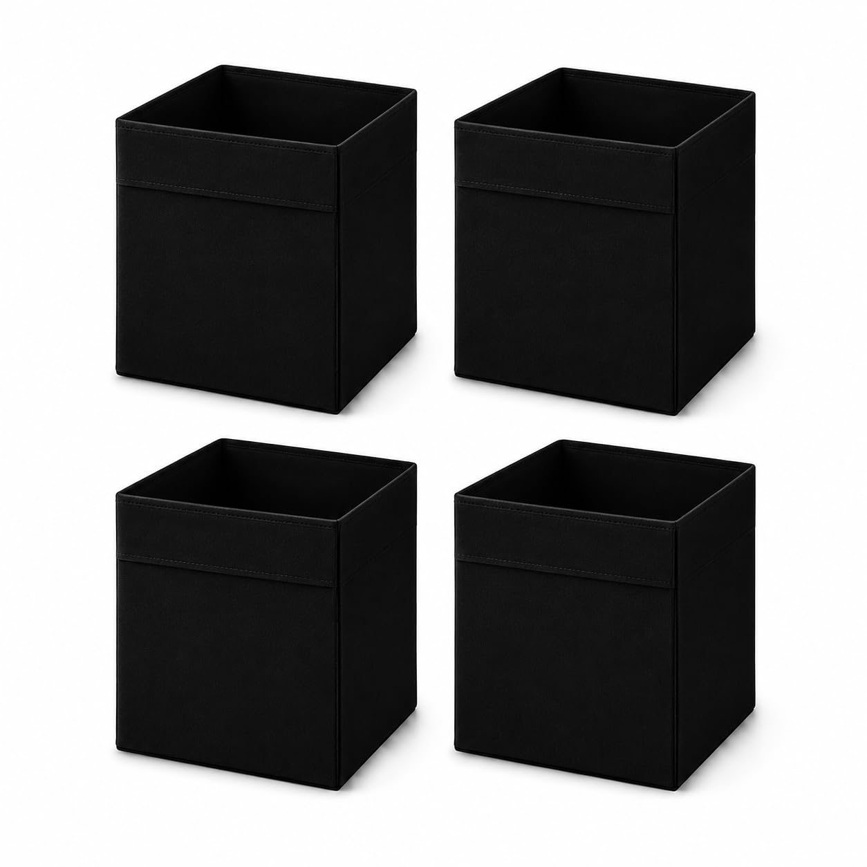 Princekingx Drona Storage Boxes – Foldable Kellax Shelf Insert Box – Cube Shaped Fabric Storage Organizer, 33x38x33cm Shelving Unit with Handle, For Home, Office Use, Baby Nursery (BLACK, 4 PACK) — image 1