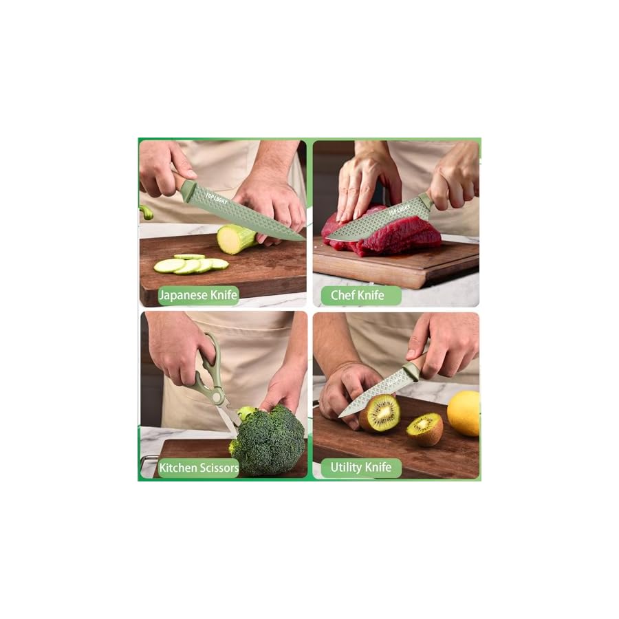 Knife-Set-6-Pieces-Professional-Kitchen-Knife-Set-with-Universal-Knife-Block-Super-Sharp-Knife-Set-with-Ergonomic-Handle-Non-stick-Stainless-Steel-Knife-Block-Set-Green Knife Set, 6 Pieces Professional Kitchen Knife Set with Universal Knife Block, Super Sharp Knife Set with Ergonomic Handle Non-stick Stainless Steel Knife Block Set (Green)