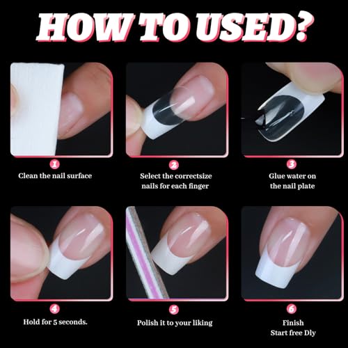 White French Tip Press on nails Short Almond Fake Nails, 120PCS Almond Nail Tips Short French Tip Nails, Clear Acrylic Nail Press on Full Cover False Nail