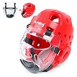 TuToing Kids Adults Taekwondo Karate Sparring Headgear with Removable Face Shield, Martial Arts MMA Soft Helmet for Traning Kickboxing Muay Thai Boxing Taekwondo Sparring Gear (Large, Red)