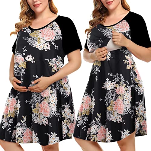 Image of MONNURO Women's Plus Size Labor and Delivery Gown Nursing Nightgown Maternity Sleepwear Dress for Breastfeeding
