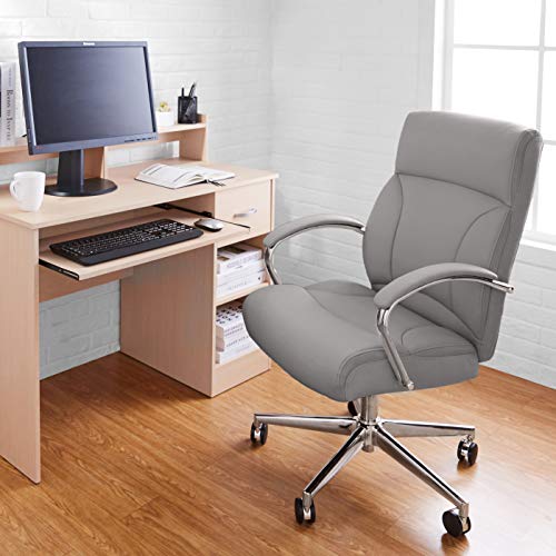 Image of Amazon Basics Executive Desk Chair with Easy Assembly, Adjustable Height, 275lb Capacity, Wide Oversized Cushion, 29.13 inchD x 25.2 inchW x 43.11 inchH, Grey Bonded Leather